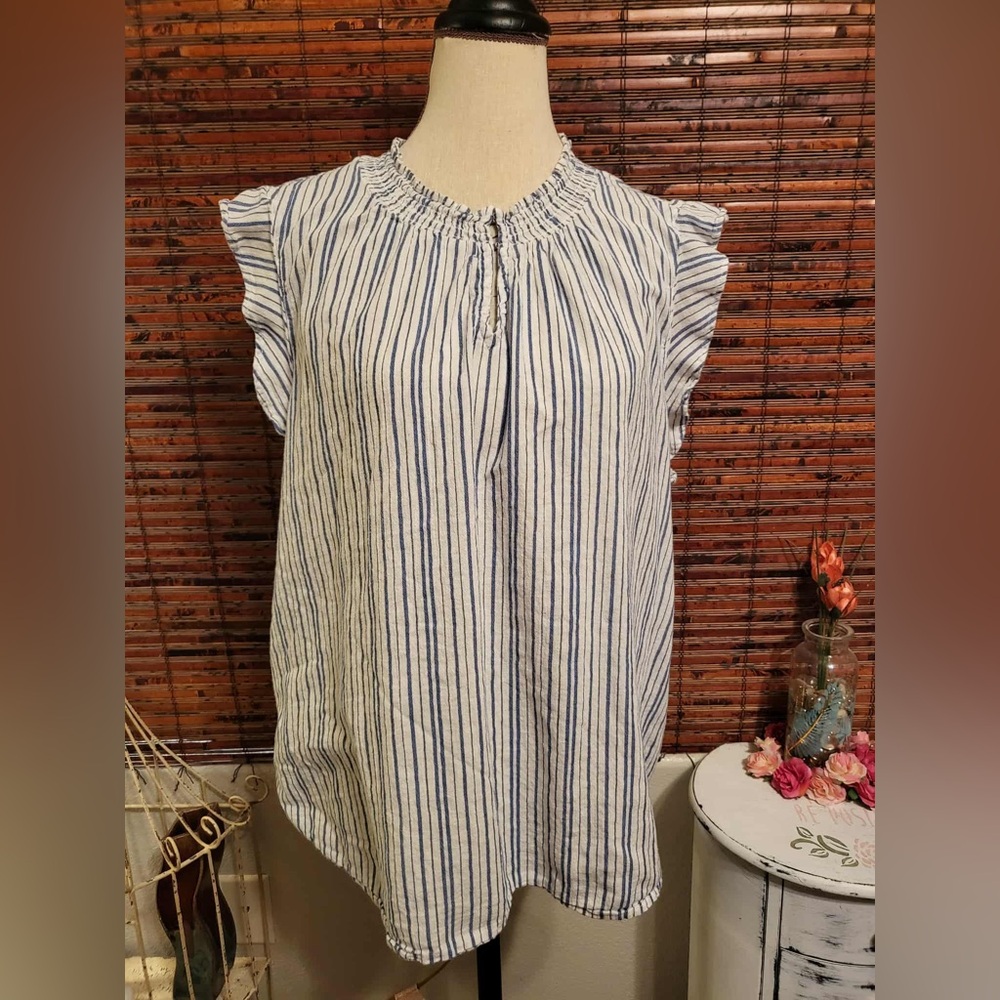 Old Navy Blue and White Striped Blouse